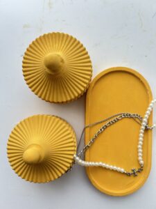 SoyandGlow artisan concrete striped jar set with tray