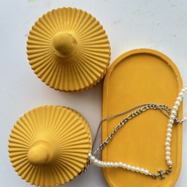 SoyandGlow artisan concrete striped jar set with tray